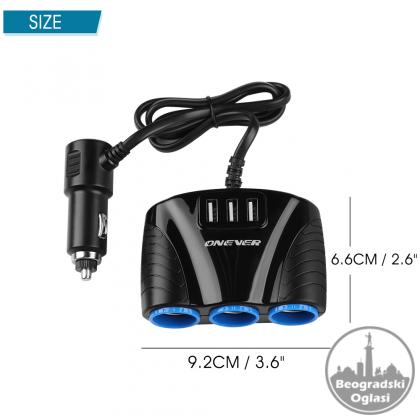 Adapter za Auto upaljac 12V-24V - 120W, USB 3 izlaza 5V 3.1A