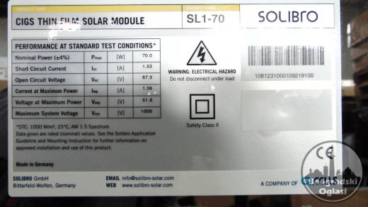 Solarni panel Solibro 70W/80W (Made in Germany)