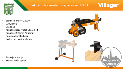 Elektricni horizontalni cepac drva HLS 5t Villager  H