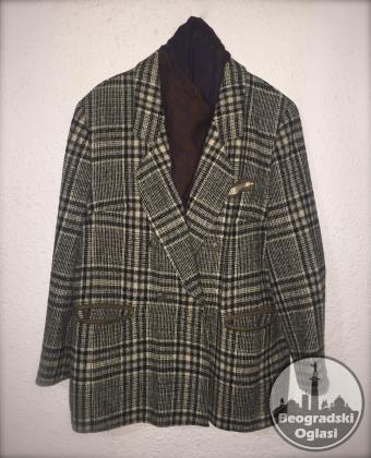 Ženski karirani vuneni sako, na preklop, očuvan, 44 (Kluz)