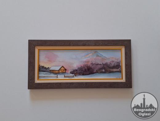 Slika - Koliba u planini, tehnika akvarel.